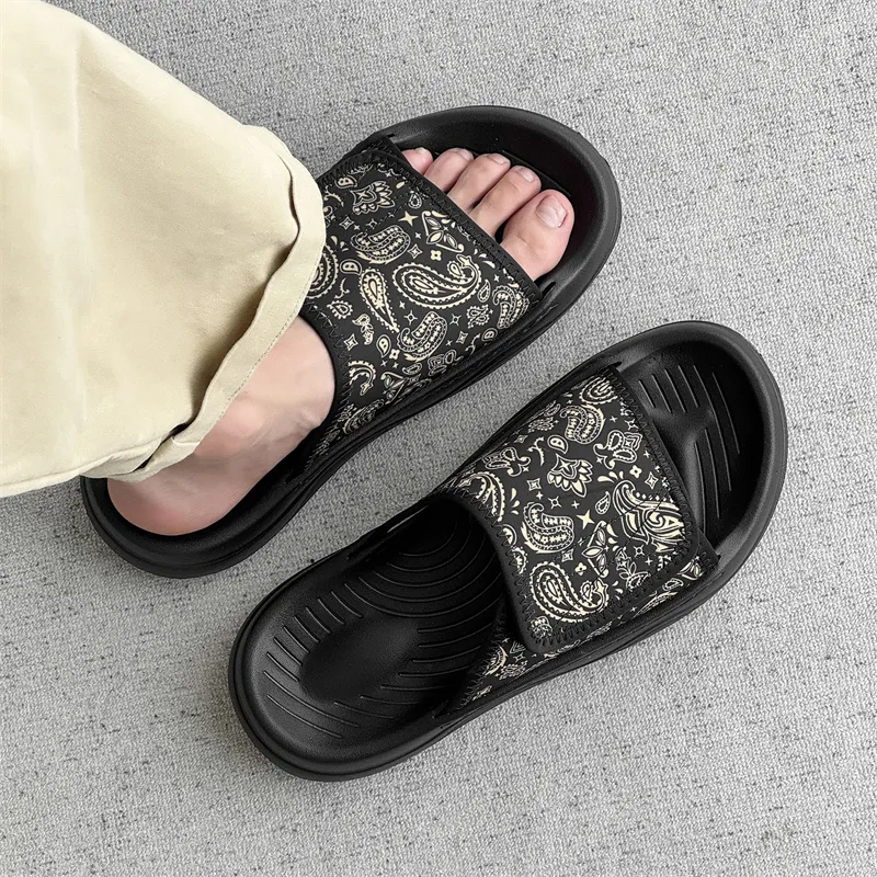 V05 Rubber Sole Slip Resistant Cushioning Slide Slippers Men's Black-3