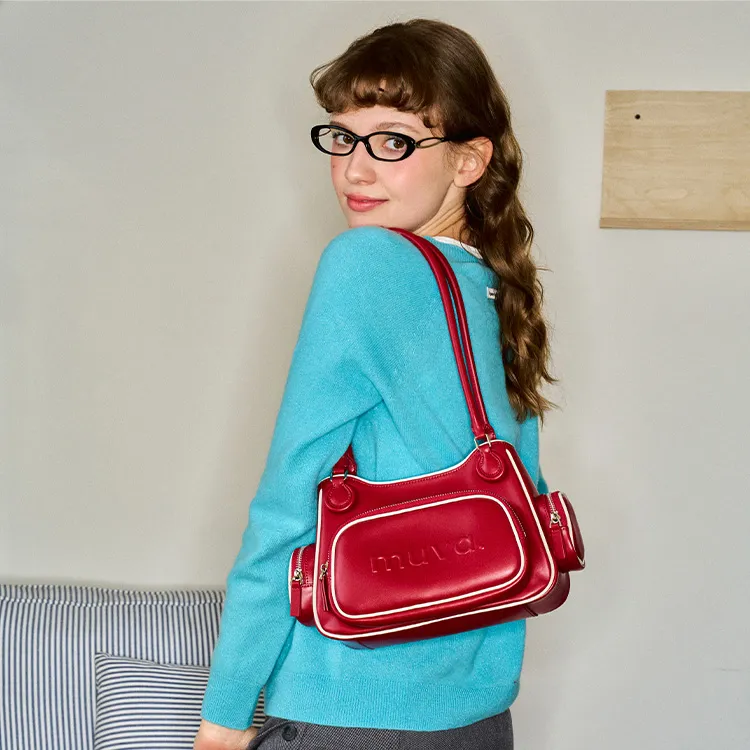 MUVA Cow Leather Shoulder Bag Large Size Women's Multicolor-7