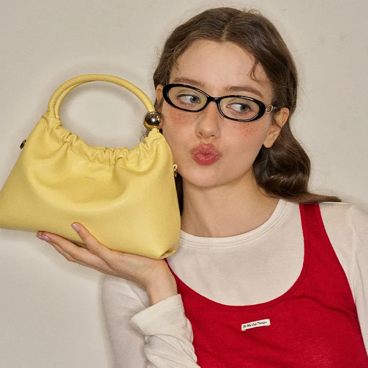 MUVA Cow Leather Cloud Bag, Handbag Trumpets Women's Moon Rock Silver/Cream Yellow/Ice Blue-6
