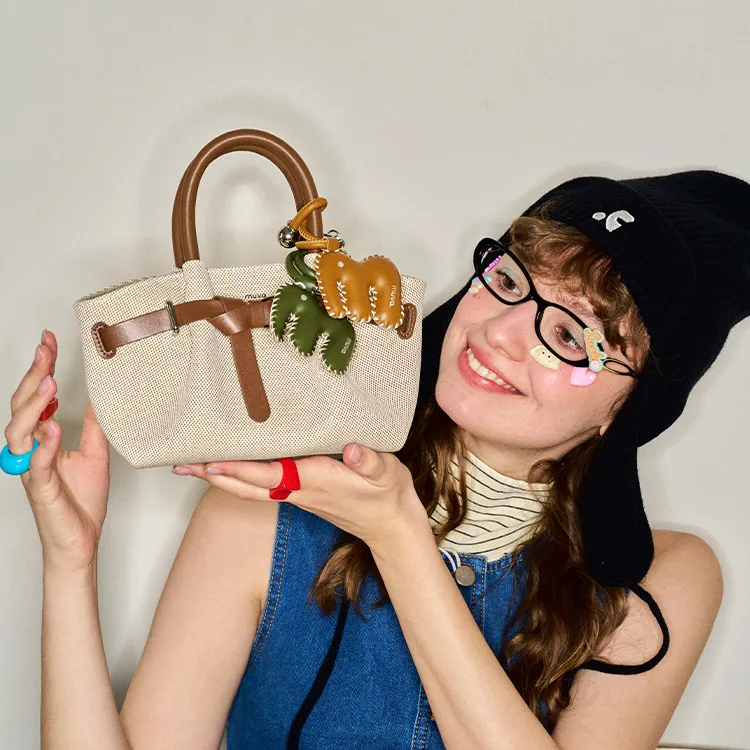 MUVA Canvas Canvas Bag Dumpling Bag Crossbody Handbag Medium Size Women's Canvas Brown-1