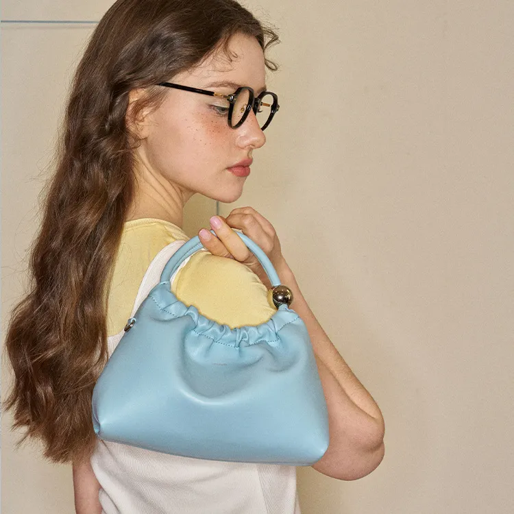 MUVA Cow Leather Cloud Bag, Handbag Trumpets Women's Moon Rock Silver/Cream Yellow/Ice Blue-1