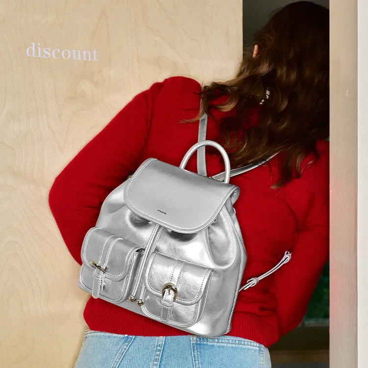 MUVA Cow Leather Backpack Medium Size Women's Twilight Black/Lunar Rock Silver-5
