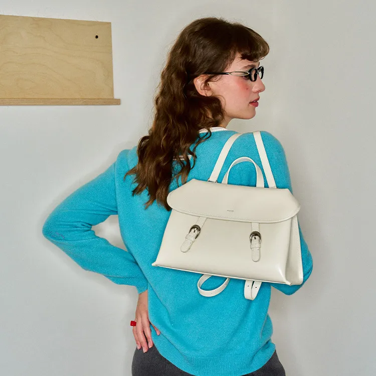 MUVA Cow Leather Backpack Regular Women's Milkshake White-3