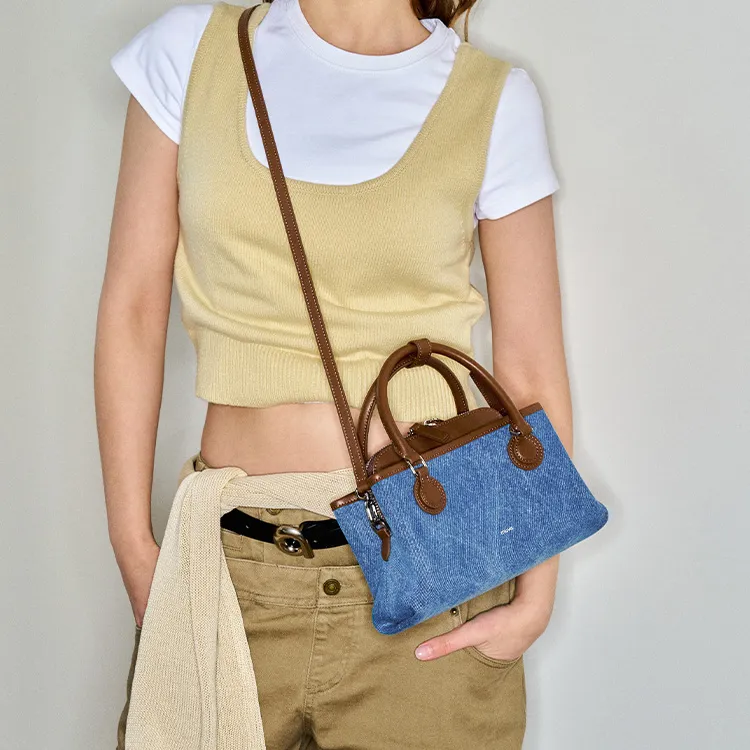 MUVA Denim Multilayer Handbag Medium Size Women's Denim Blue-2