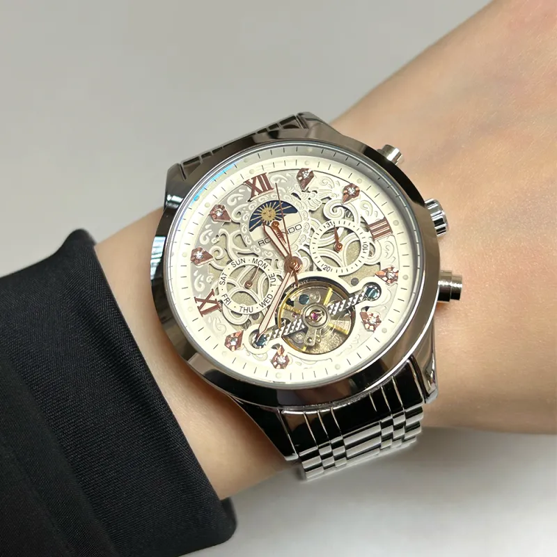 ROLENDO R Automatic Mechanical Movement Stainless Steel Watchband Watch Men's Watches White Dial-2