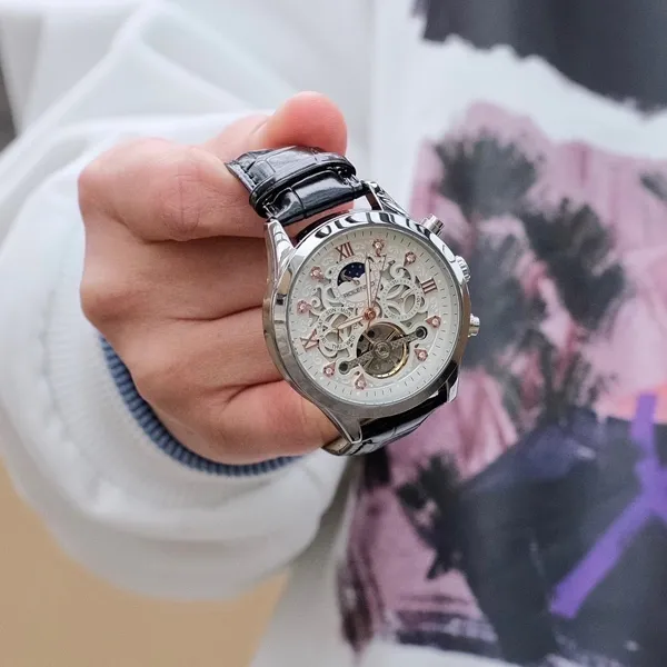 ROLENDO R Automatic Mechanical Movement Stainless Steel Watchband Watch Men's Watches White Dial-15