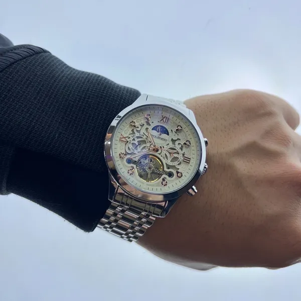 ROLENDO R Automatic Mechanical Movement Stainless Steel Watchband Watch Men's Watches White Dial-4