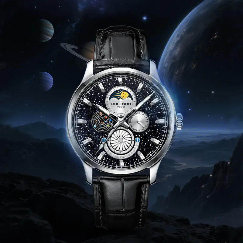 ROLENDO R Automatic Mechanical Movement Cow Leather Strap Watch Men's Watches Black Dial-2