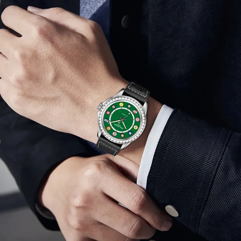 ROLENDO R Pool Table Master Collection Automatic Mechanical Movement Cowhide Strap Watch Men's Watches Green Dial-4