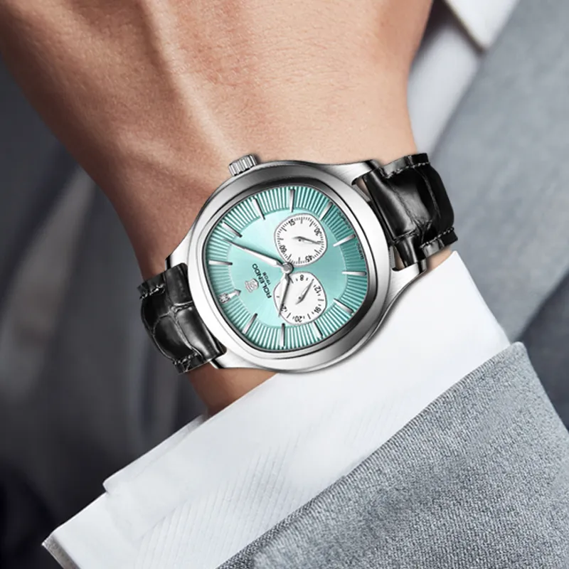 ROLENDO R Mechanical Movement Cowhide Strap Watch Men's Watches Blue Dial-1