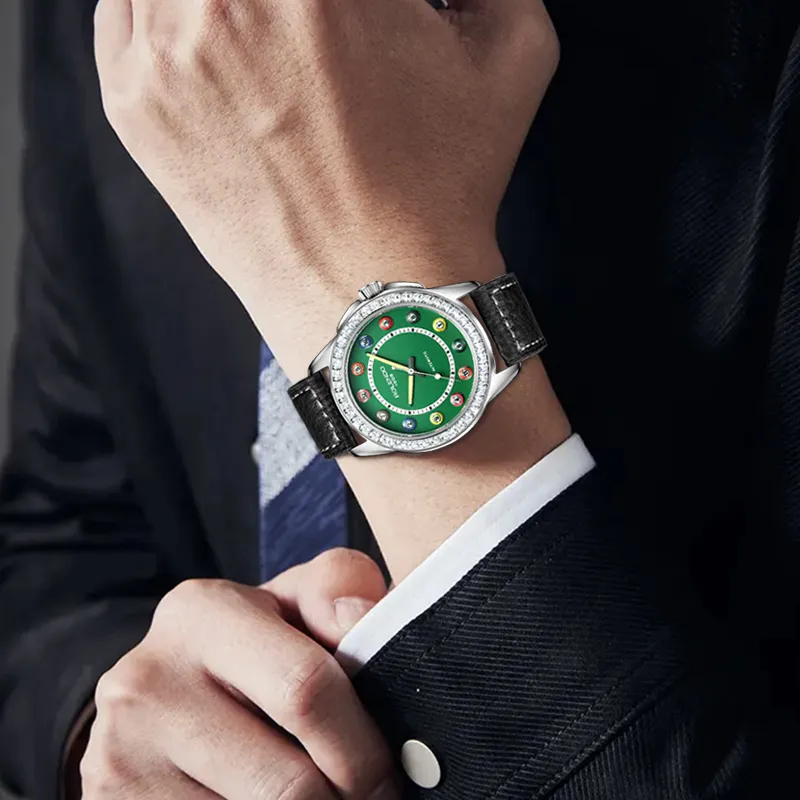 ROLENDO R Pool Table Master Collection Automatic Mechanical Movement Cowhide Strap Watch Men's Watches Green Dial-7