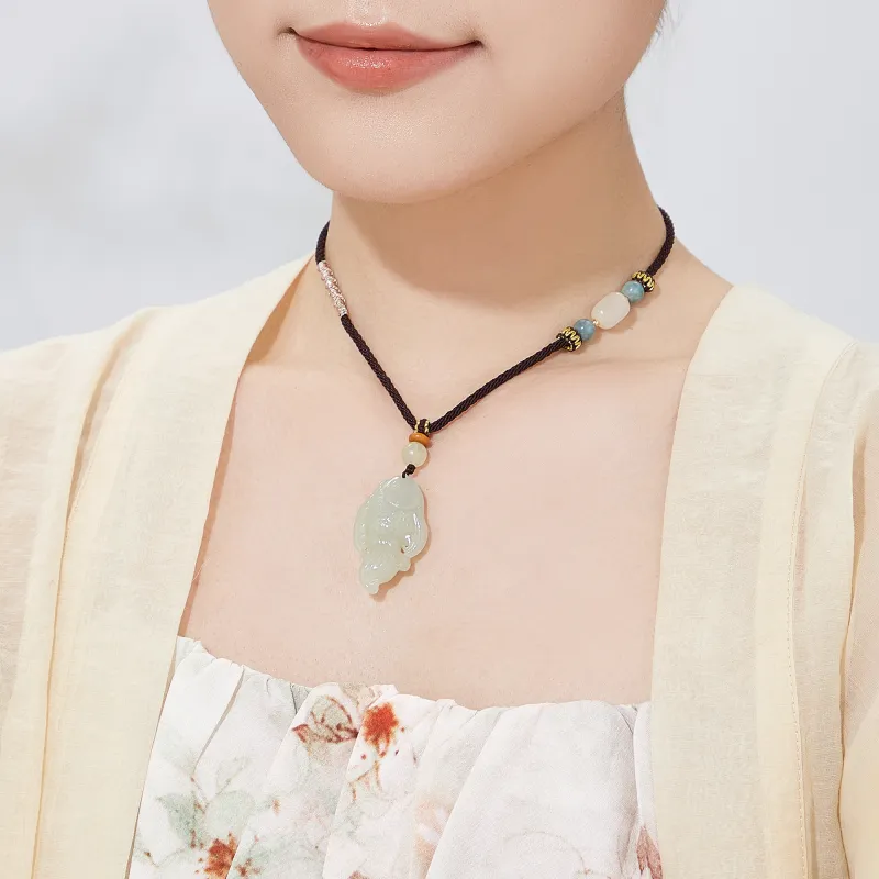Lao Feng Xiang Hetian Jade Necklaces Green Jade Unisex-5