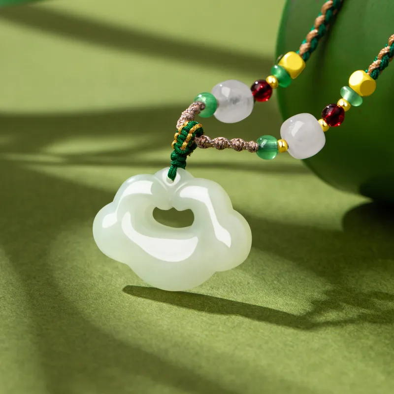 Lao Feng Xiang Hetian Jade Necklaces Green Jade Women's-4