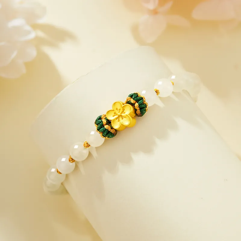 Lao Feng Xiang Hetian Jade Bracelets Pale Greenish White Jade Women's-3