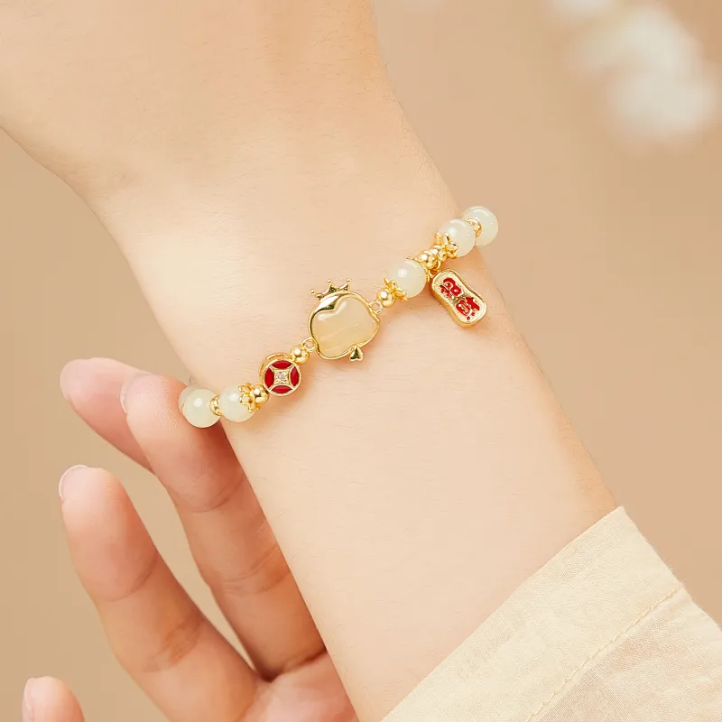 Lao Feng Xiang Hetian Jade Bracelets Green Jade Women's-5