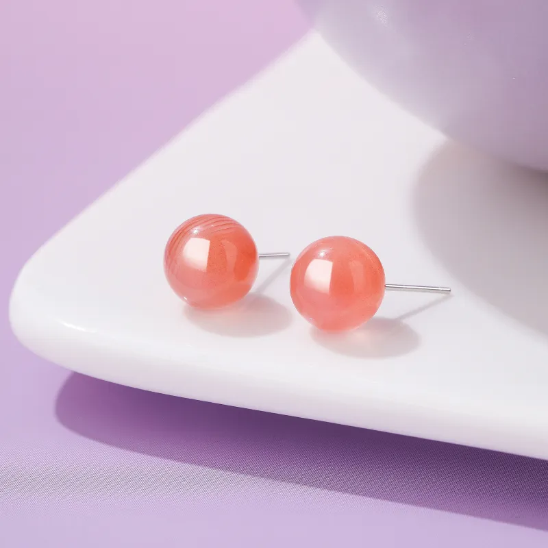 Lao Feng Xiang Natural Agate Stud Earrings Women's-1