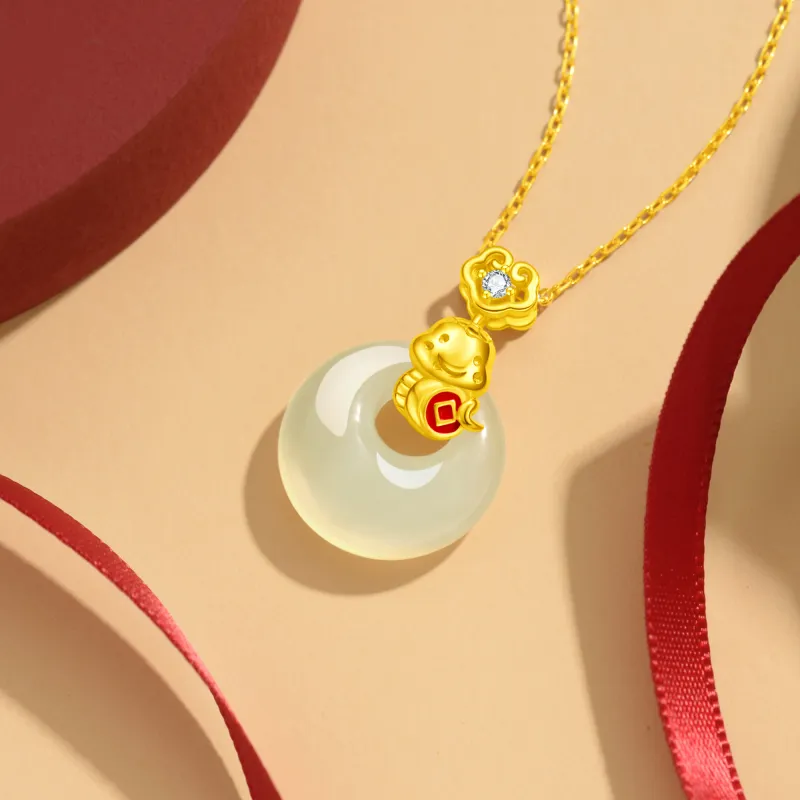 Lao Feng Xiang Hetian Jade Necklaces Pale Greenish White Jade Women's-3