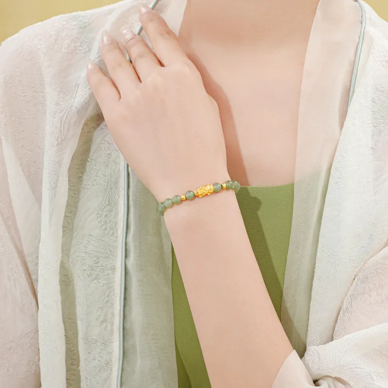Lao Feng Xiang Hetian Jade Bracelets Pale Greenish White Jade Women's-2