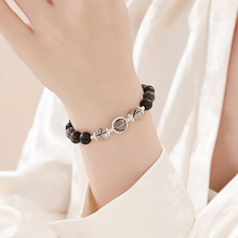 Lao Feng Xiang Natural Obsidian Bracelets Unisex-3