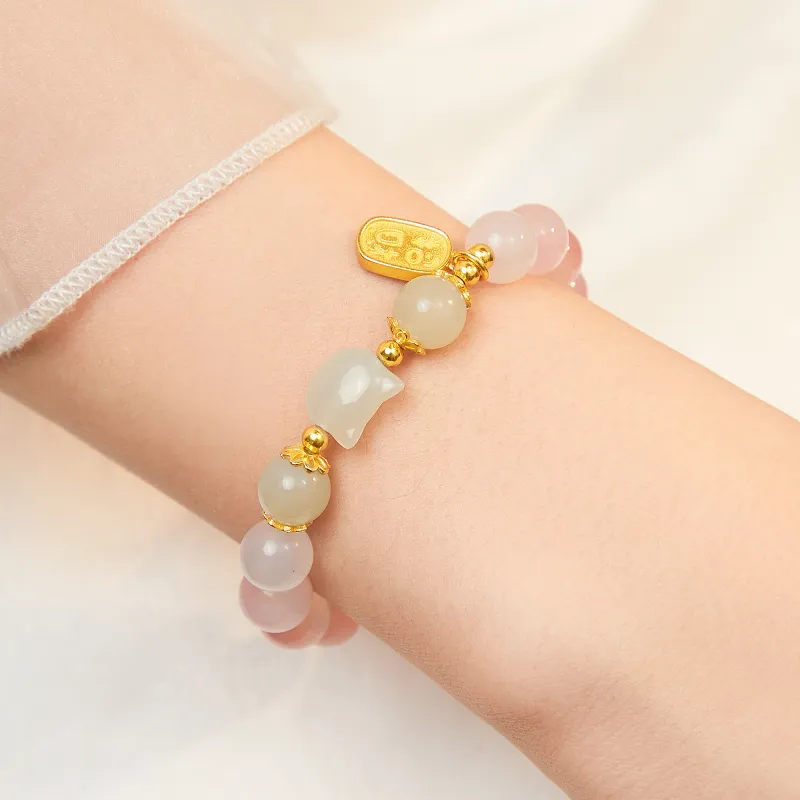 Lao Feng Xiang Hetian Jade Bracelets Lotus Root Powders Women's-4