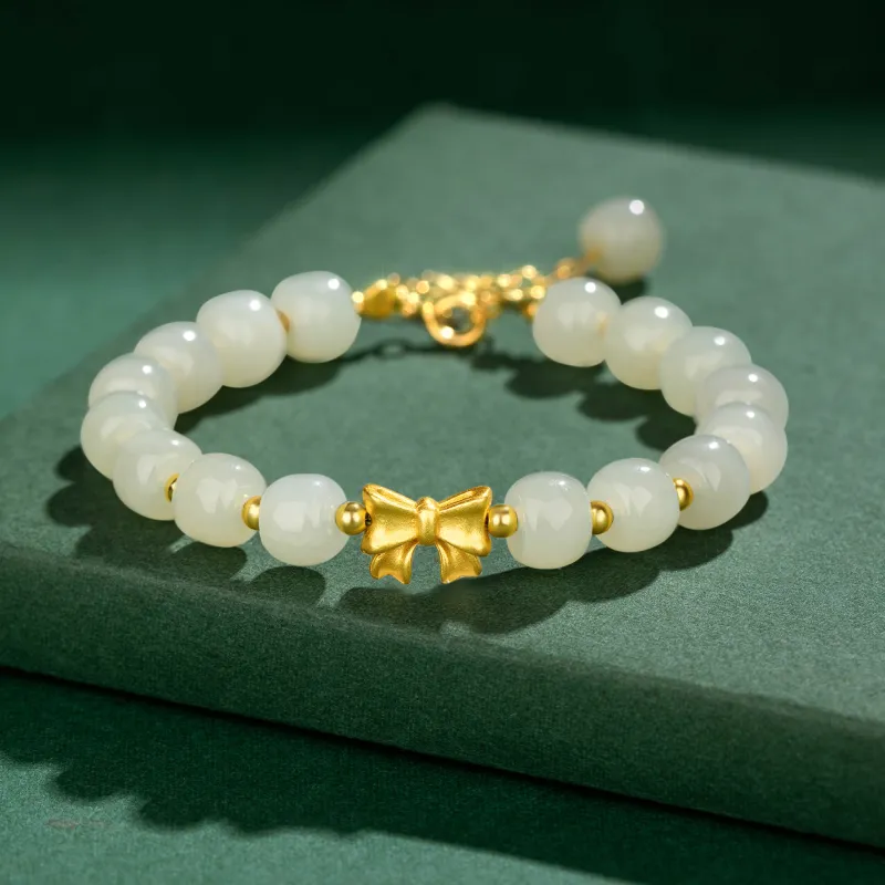 Lao Feng Xiang Hetian Jade Bracelets Pale Greenish White Jade Women's-3