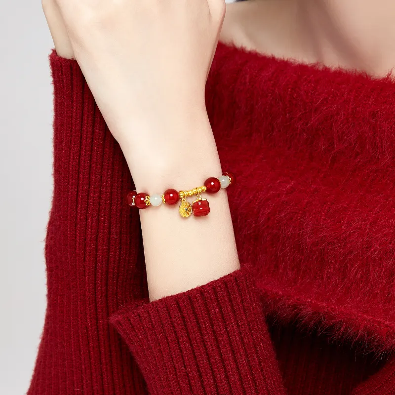 Lao Feng Xiang Hetian Jade Bracelets Green Jade Women's-5
