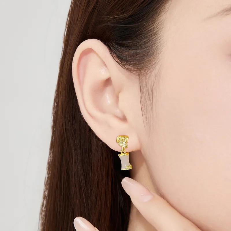 Lao Feng Xiang Hetian Jade Earrings Pale Greenish White Jade Women's-4