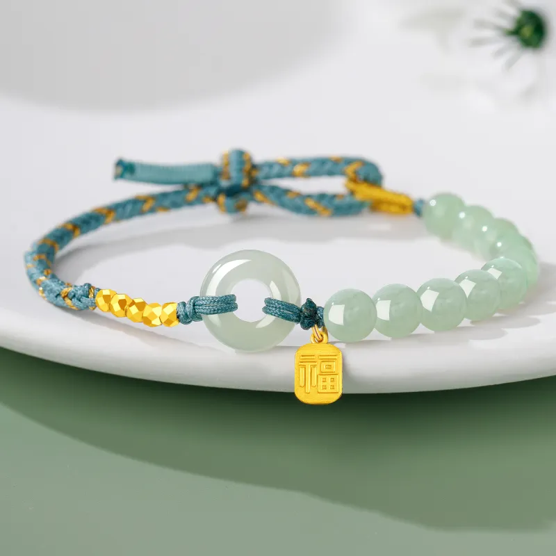 Lao Feng Xiang Hetian Jade Bracelets Green Jade Women's-2
