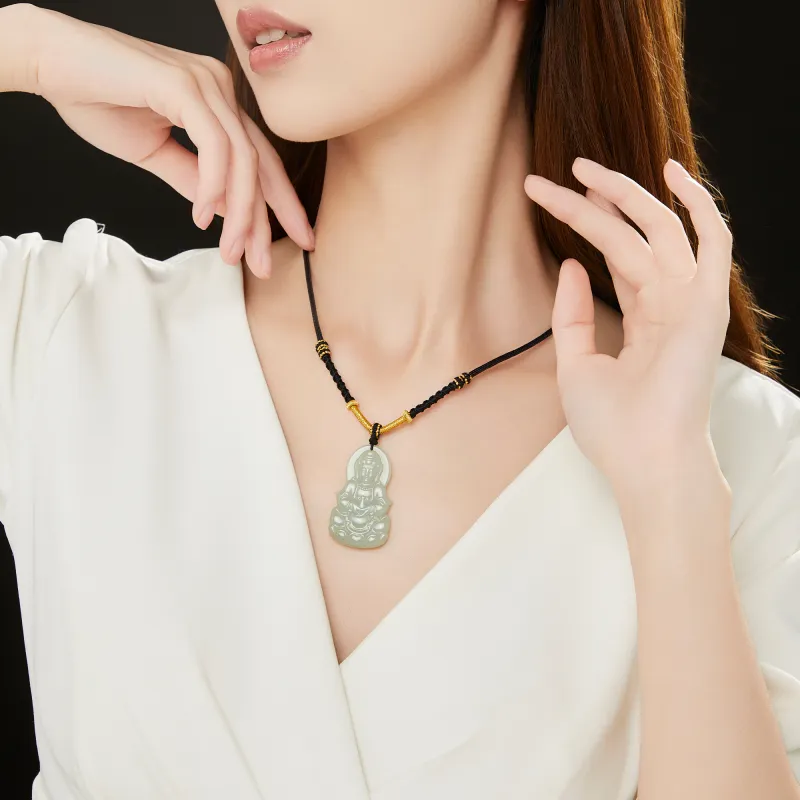 Lao Feng Xiang Hetian Jade Necklaces Green Jade Unisex-5