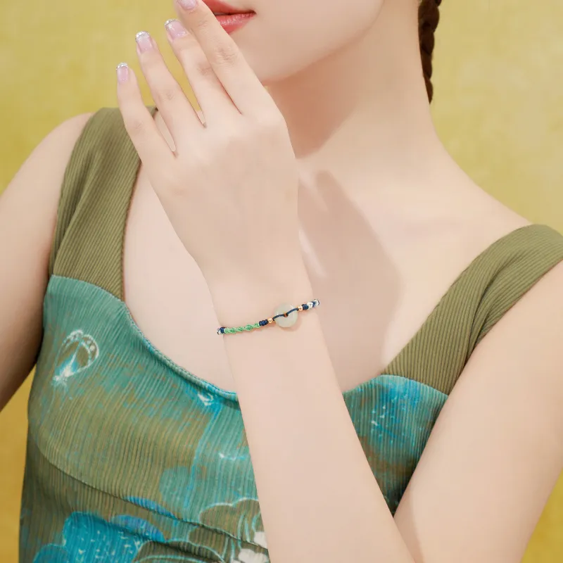 Lao Feng Xiang Hetian Jade Bracelets Pale Greenish White Jade Women's-1