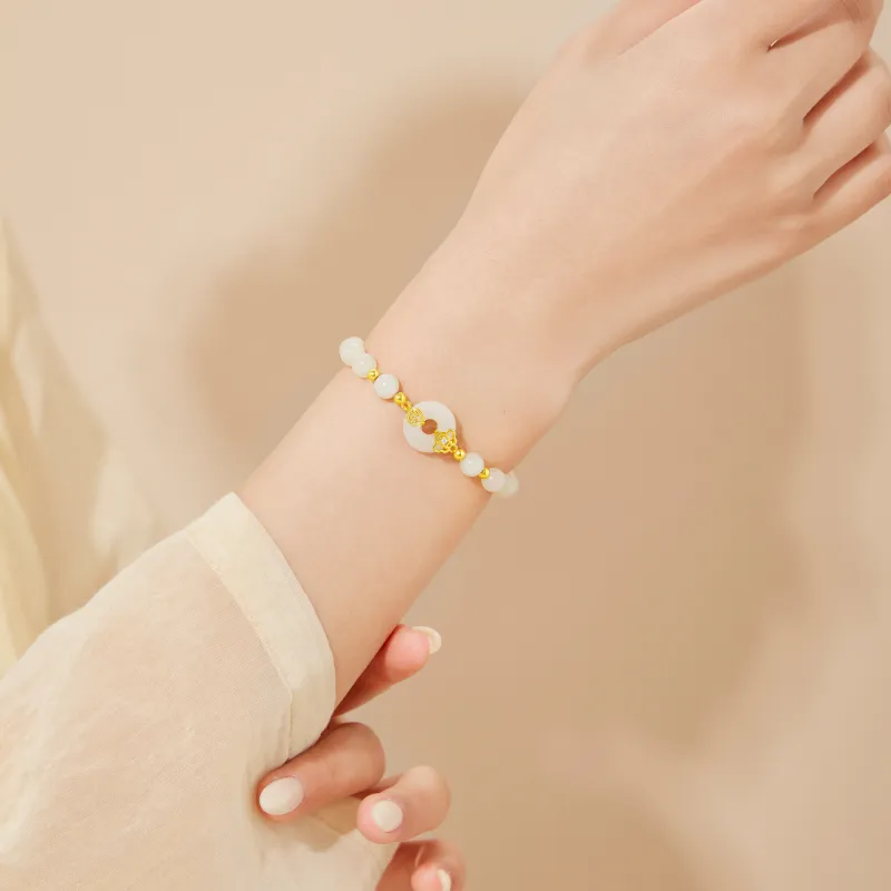 Lao Feng Xiang Hetian Jade Bracelets Pale Greenish White Jade Women's-3