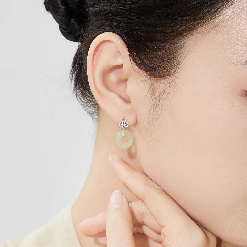 Lao Feng Xiang Hetian Jade Earrings Green Jade Women's-10