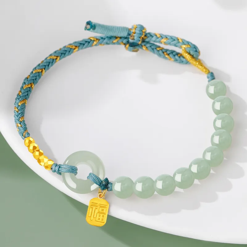 Lao Feng Xiang Hetian Jade Bracelets Green Jade Women's-4