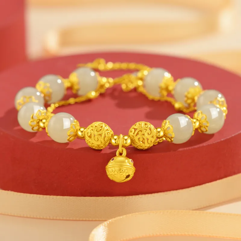 Lao Feng Xiang Hetian Jade Bracelets Green Jade Women's-1