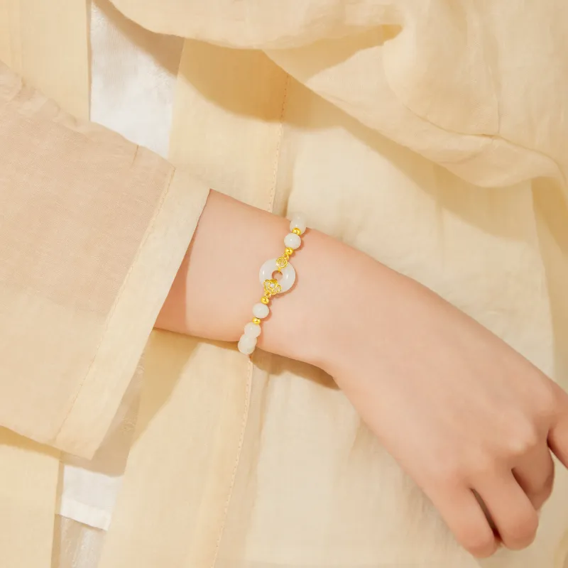 Lao Feng Xiang Hetian Jade Bracelets Pale Greenish White Jade Women's-6