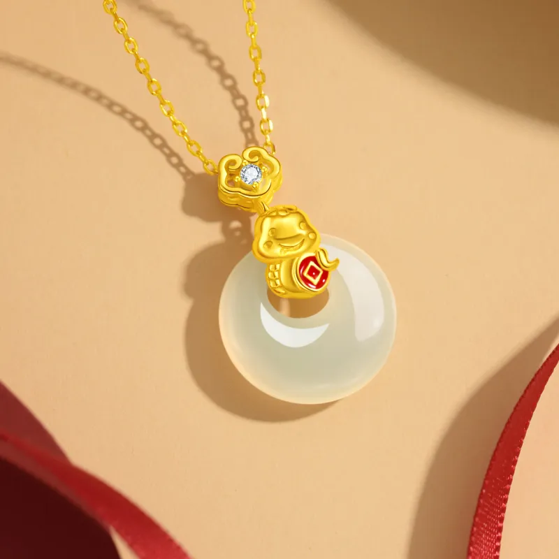 Lao Feng Xiang Hetian Jade Necklaces Pale Greenish White Jade Women's-5