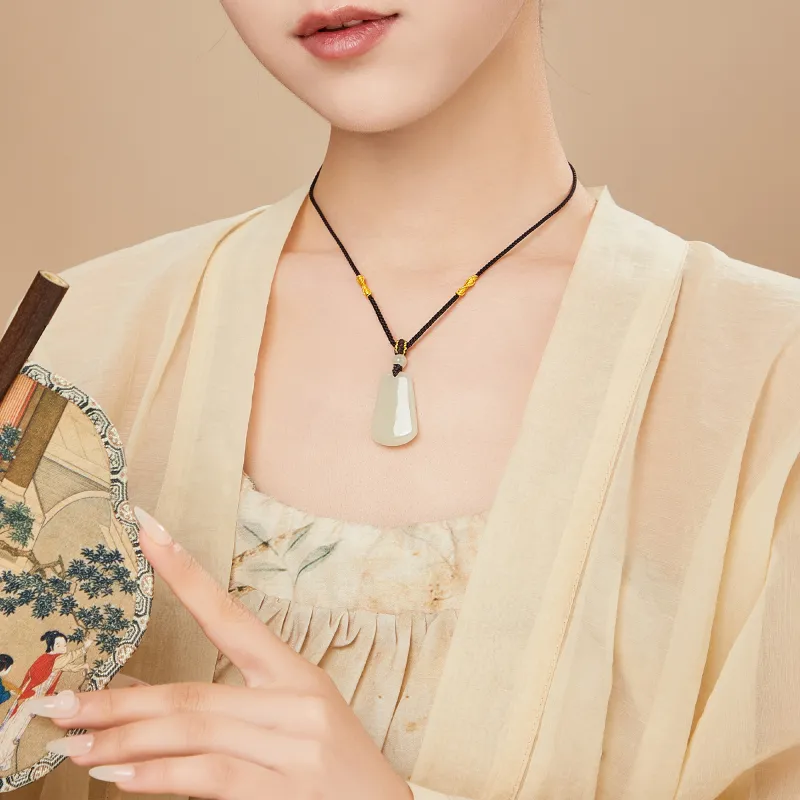 Lao Feng Xiang Hetian Jade Necklaces Pale Greenish White Jade Unisex-2