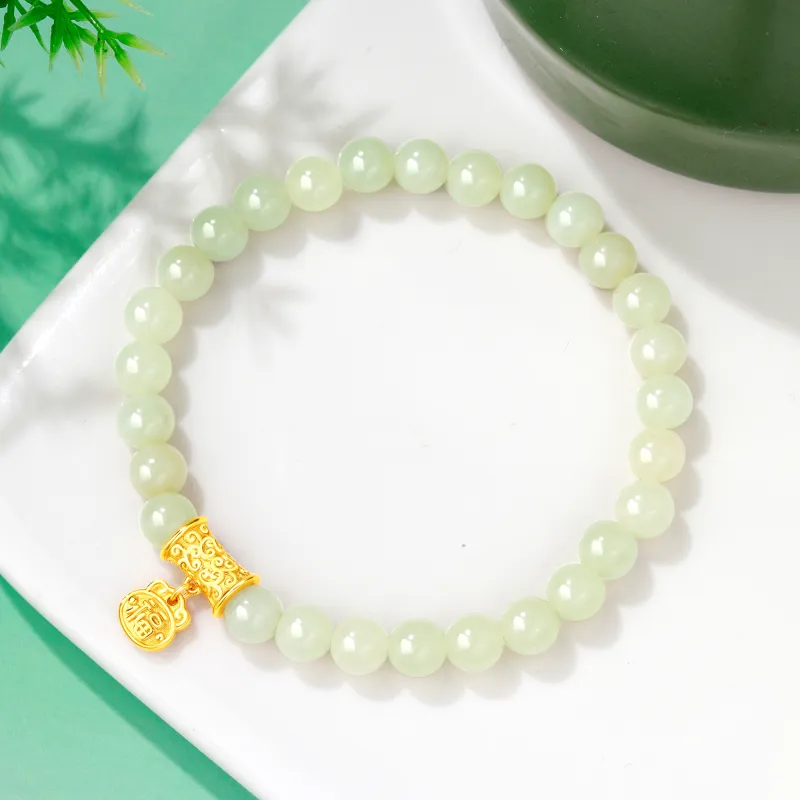 Lao Feng Xiang Hetian Jade Bracelets Pale Greenish White Jade Women's-4
