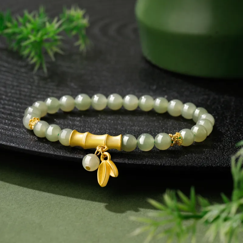 Lao Feng Xiang Hetian Jade Bracelets Green Jade Women's-2