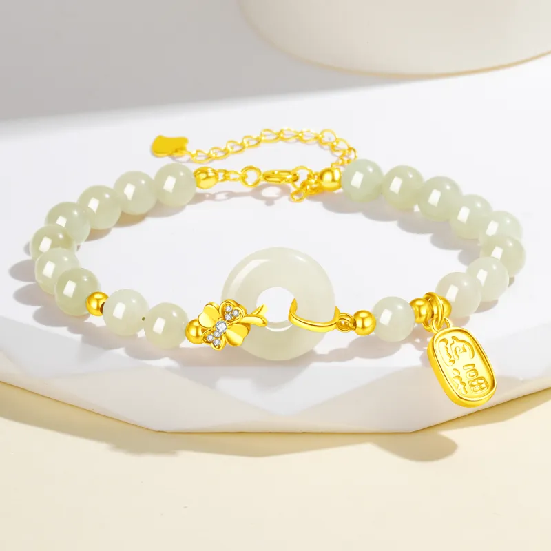 Lao Feng Xiang Hetian Jade Bracelets Pale Greenish White Jade Women's-3