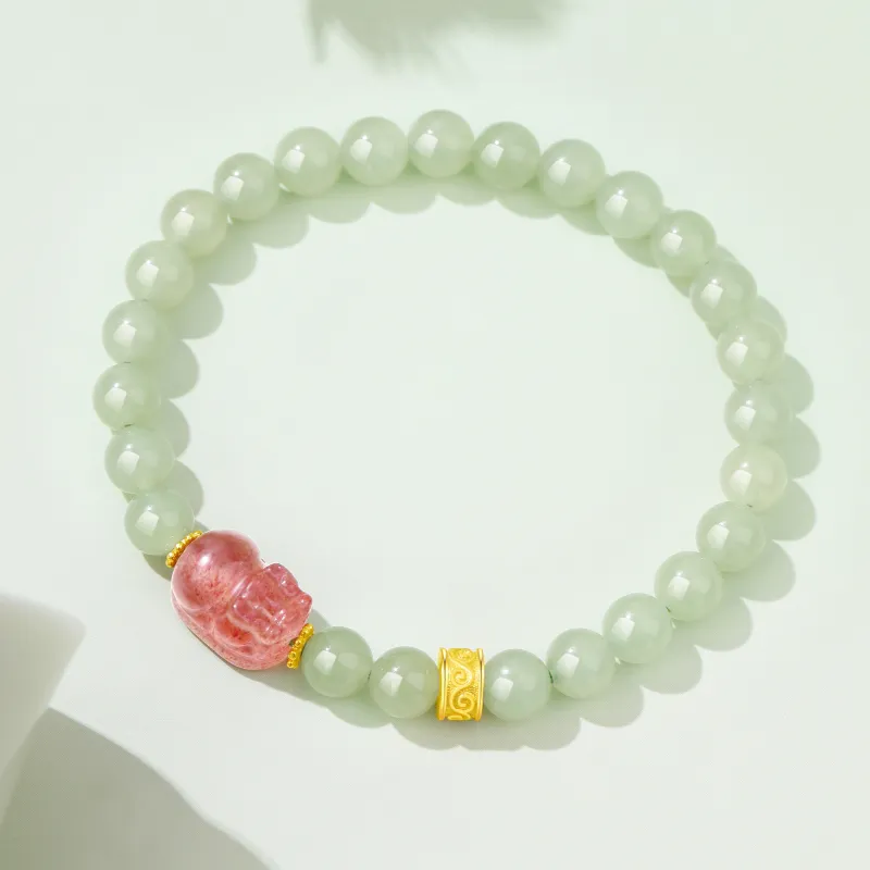 Lao Feng Xiang Hetian Jade Bracelets Green Jade Women's-6