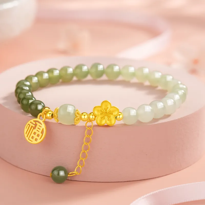 Lao Feng Xiang Hetian Jade Bracelets Green Jade Women's-1