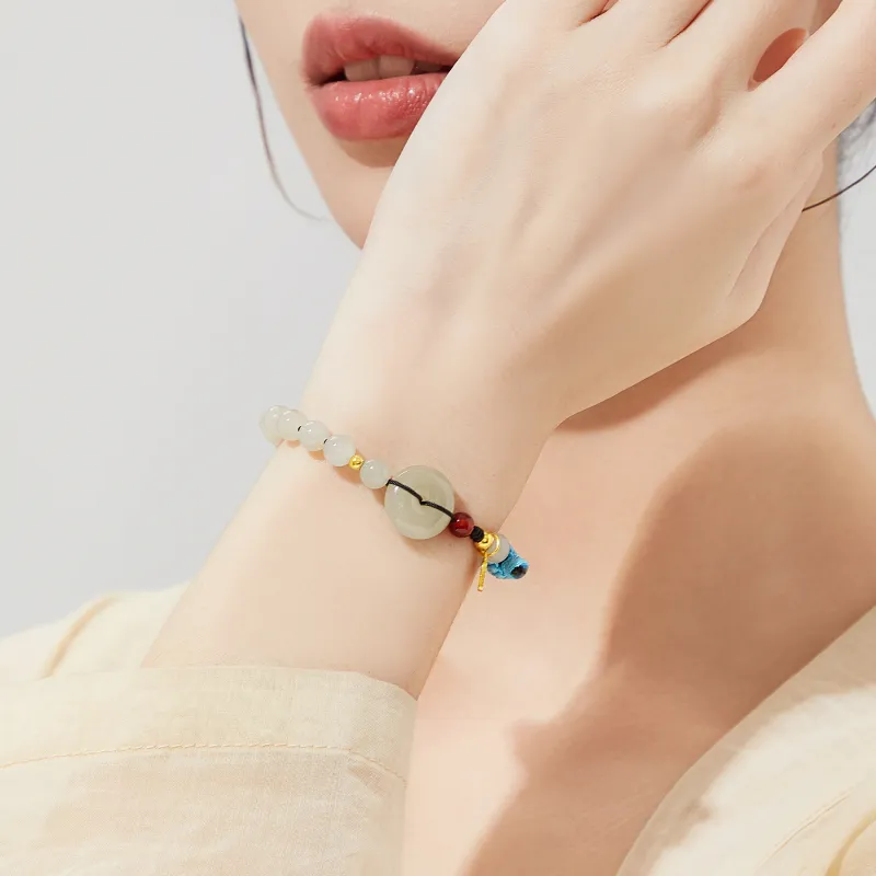 Lao Feng Xiang Hetian Jade Bracelets Green Jade Unisex-6