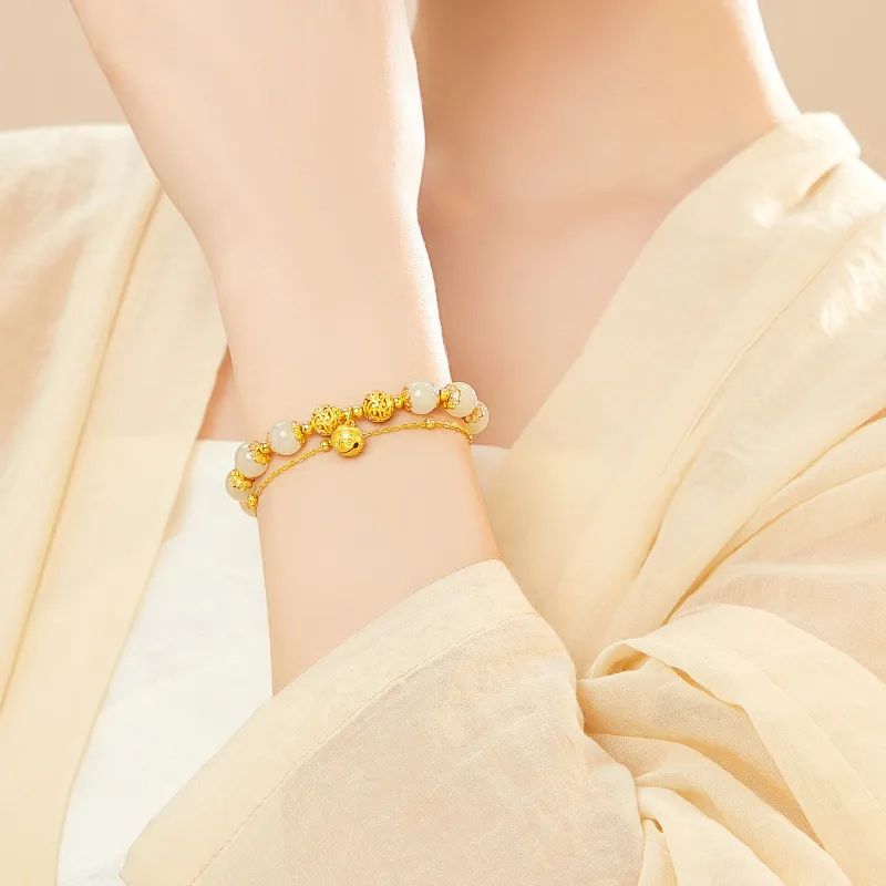 Lao Feng Xiang Hetian Jade Bracelets Green Jade Women's-6