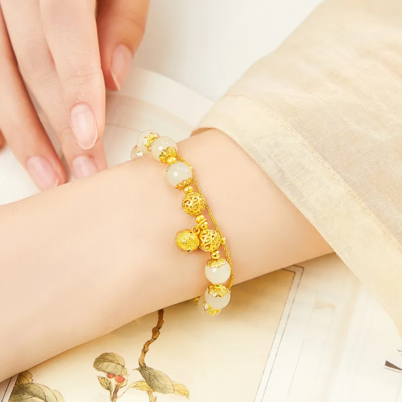 Lao Feng Xiang Hetian Jade Bracelets Green Jade Women's-2