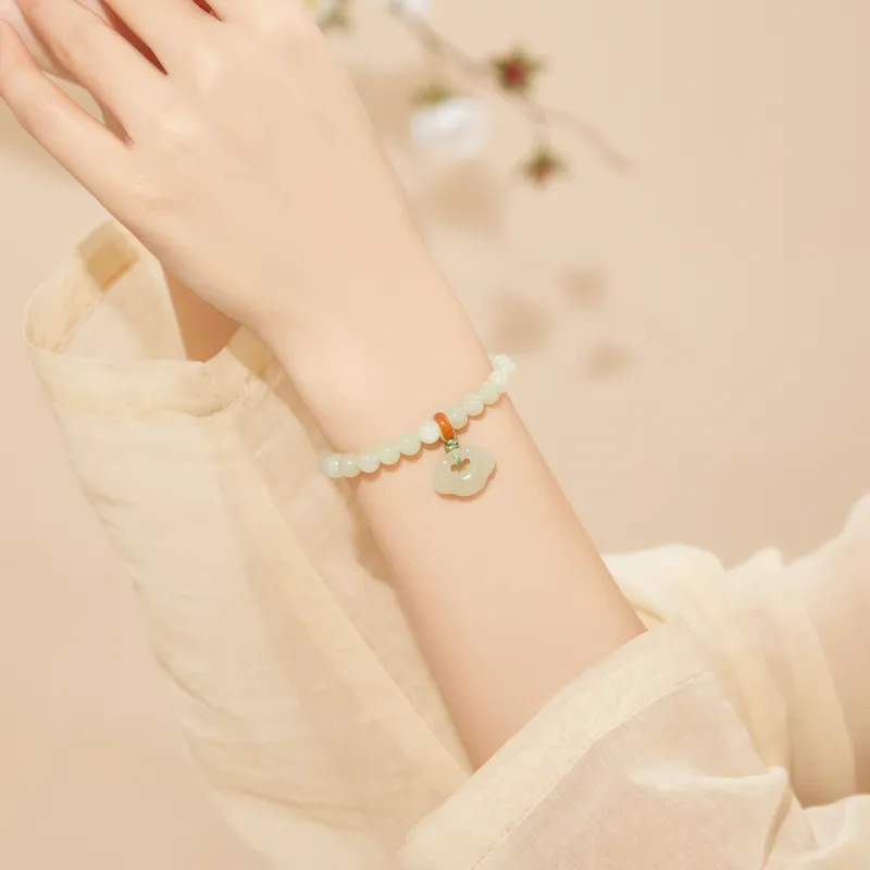 Lao Feng Xiang Hetian Jade Bracelets Green Jade Women's-4