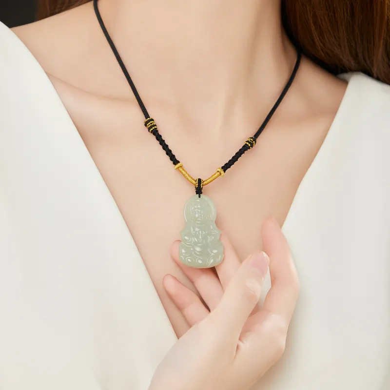 Lao Feng Xiang Hetian Jade Necklaces Green Jade Unisex-3