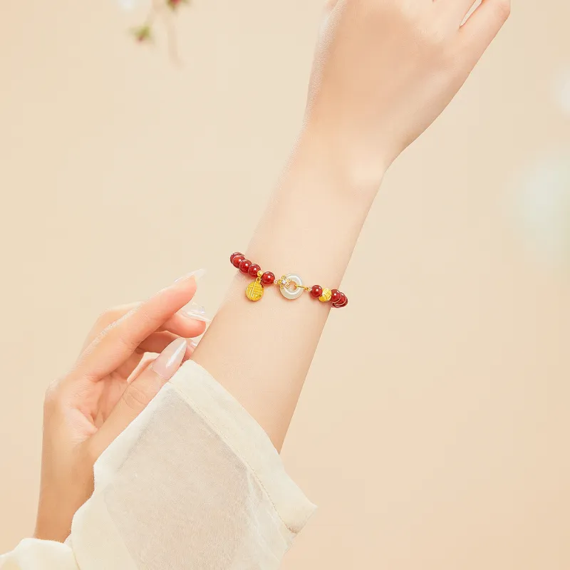 Lao Feng Xiang Hetian Jade Bracelets Green Jade Women's-4