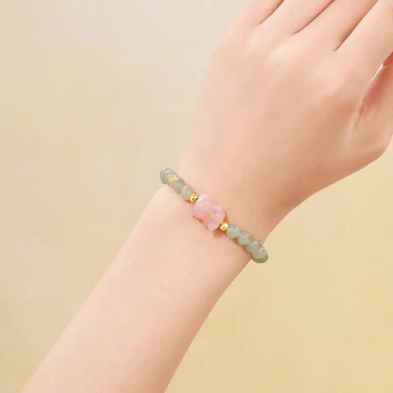 Lao Feng Xiang Hetian Jade Bracelets Green Jade Women's-3