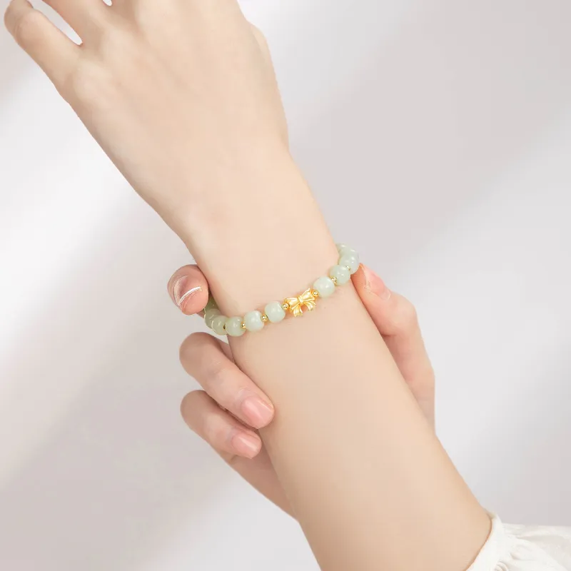 Lao Feng Xiang Hetian Jade Bracelets Pale Greenish White Jade Women's-6